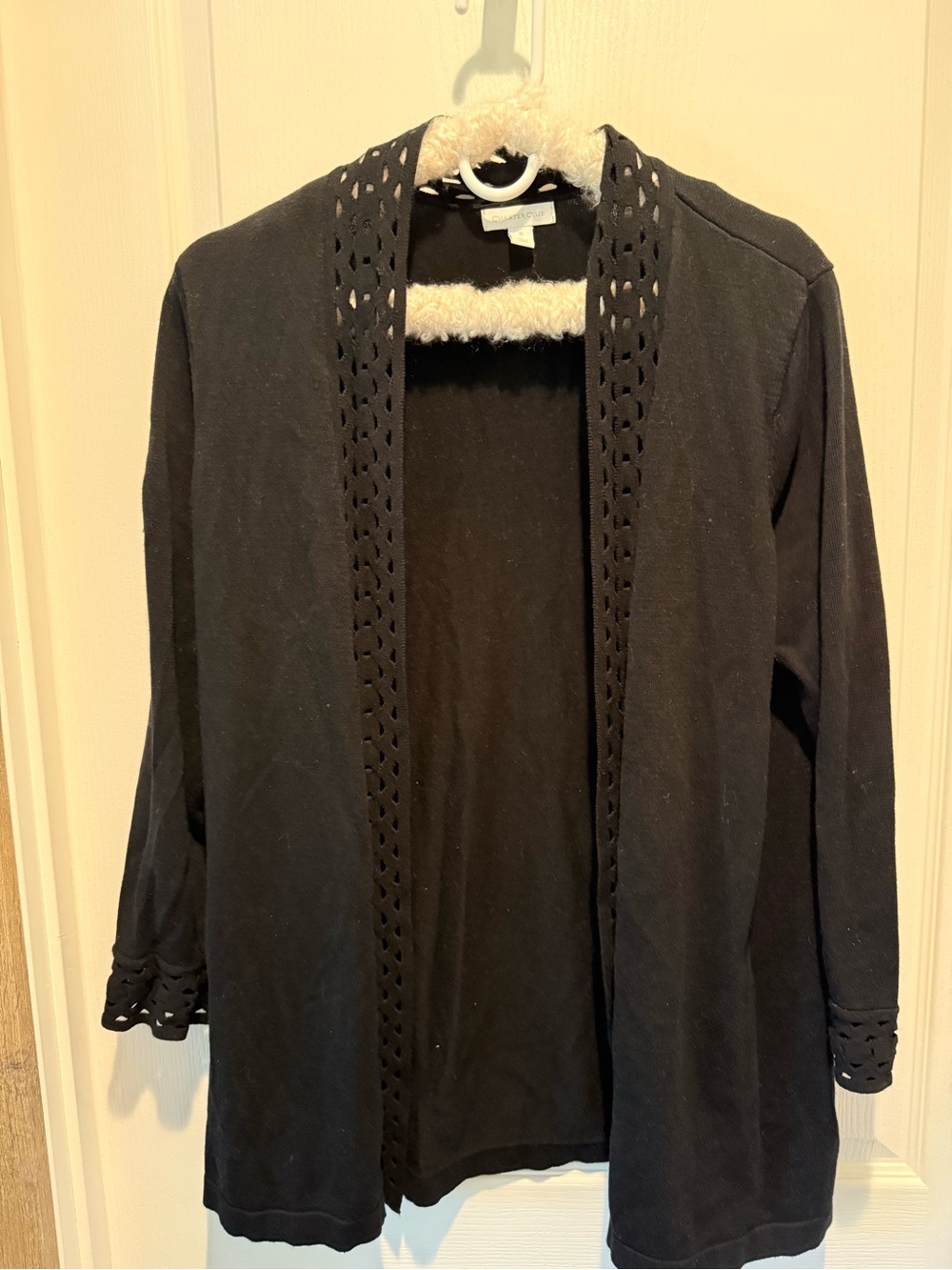 Charter Club Black Crochet-Trim Open Cardigan